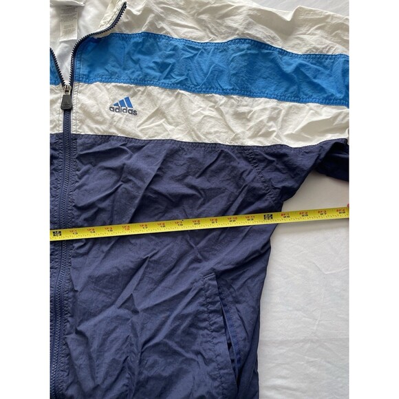 Vintage Adidas Windbreaker Jacket Mens XL White Blue Striped Y2K Zip Up Nylon - Picture 6 of 10